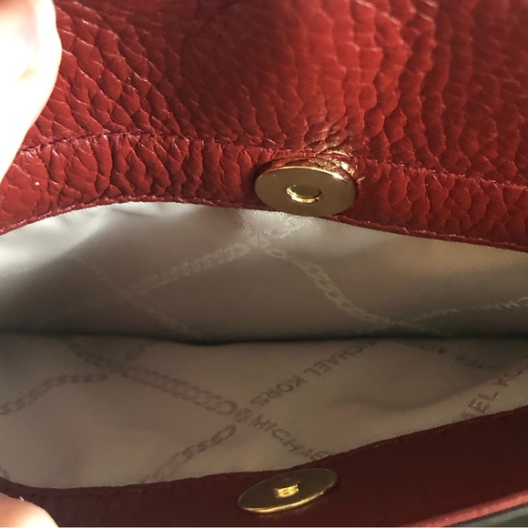 Michael Kors Bedford Pebbled Leather Chain Crossbody Convertible Red Bag EUC - Picture 8 of 15